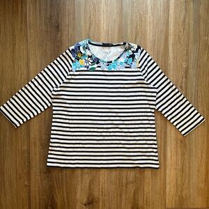 Navy/ White Stripe Kim Rogers Crewneck Three-Quarter-Sleeve Top